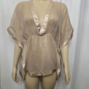 New York & Company Gold Beige Sheer Blouse
